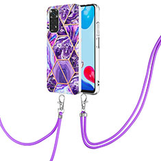 Coque Silicone Motif Fantaisie Souple Couleur Unie Etui Housse avec Laniere Strap Y01B pour Xiaomi Redmi Note 11S 4G Violet