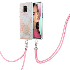 Coque Silicone Motif Fantaisie Souple Couleur Unie Etui Housse avec Laniere Strap Y01B pour Xiaomi Redmi Note 9 Pro Rose