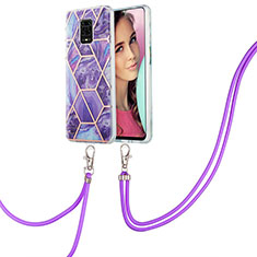 Coque Silicone Motif Fantaisie Souple Couleur Unie Etui Housse avec Laniere Strap Y01B pour Xiaomi Redmi Note 9 Pro Violet