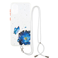 Coque Silicone Motif Fantaisie Souple Couleur Unie Etui Housse avec Laniere Strap Y01X pour Samsung Galaxy A03 Core Bleu