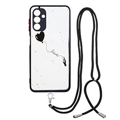 Coque Silicone Motif Fantaisie Souple Couleur Unie Etui Housse avec Laniere Strap Y01X pour Samsung Galaxy A04s Noir