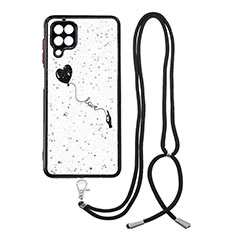 Coque Silicone Motif Fantaisie Souple Couleur Unie Etui Housse avec Laniere Strap Y01X pour Samsung Galaxy A12 Nacho Noir