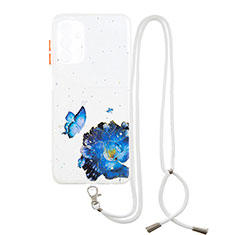 Coque Silicone Motif Fantaisie Souple Couleur Unie Etui Housse avec Laniere Strap Y01X pour Samsung Galaxy A13 5G Bleu