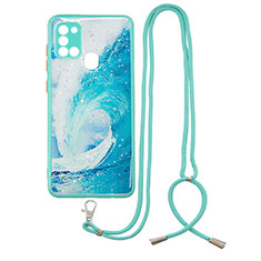 Coque Silicone Motif Fantaisie Souple Couleur Unie Etui Housse avec Laniere Strap Y01X pour Samsung Galaxy A21s Vert