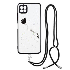 Coque Silicone Motif Fantaisie Souple Couleur Unie Etui Housse avec Laniere Strap Y01X pour Samsung Galaxy A22s 5G Noir