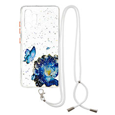 Coque Silicone Motif Fantaisie Souple Couleur Unie Etui Housse avec Laniere Strap Y01X pour Samsung Galaxy A32 5G Bleu