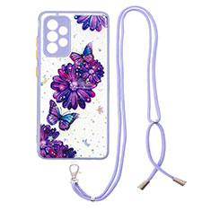 Coque Silicone Motif Fantaisie Souple Couleur Unie Etui Housse avec Laniere Strap Y01X pour Samsung Galaxy A52 4G Violet