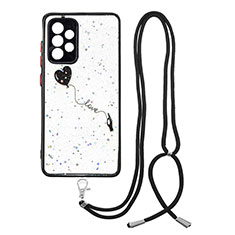 Coque Silicone Motif Fantaisie Souple Couleur Unie Etui Housse avec Laniere Strap Y01X pour Samsung Galaxy A72 5G Noir