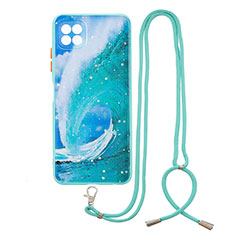 Coque Silicone Motif Fantaisie Souple Couleur Unie Etui Housse avec Laniere Strap Y01X pour Samsung Galaxy F42 5G Vert