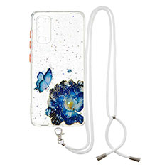 Coque Silicone Motif Fantaisie Souple Couleur Unie Etui Housse avec Laniere Strap Y01X pour Samsung Galaxy S20 Bleu