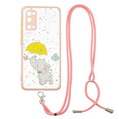 Coque Silicone Motif Fantaisie Souple Couleur Unie Etui Housse avec Laniere Strap Y01X pour Samsung Galaxy S20 Jaune