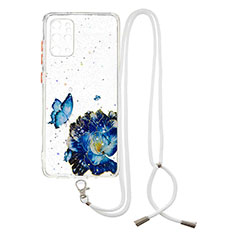 Coque Silicone Motif Fantaisie Souple Couleur Unie Etui Housse avec Laniere Strap Y01X pour Samsung Galaxy S20 Plus 5G Bleu