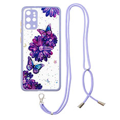 Coque Silicone Motif Fantaisie Souple Couleur Unie Etui Housse avec Laniere Strap Y01X pour Samsung Galaxy S20 Plus 5G Violet