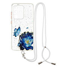 Coque Silicone Motif Fantaisie Souple Couleur Unie Etui Housse avec Laniere Strap Y01X pour Samsung Galaxy S20 Ultra 5G Bleu