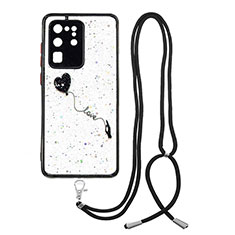 Coque Silicone Motif Fantaisie Souple Couleur Unie Etui Housse avec Laniere Strap Y01X pour Samsung Galaxy S20 Ultra 5G Noir