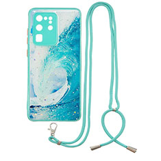 Coque Silicone Motif Fantaisie Souple Couleur Unie Etui Housse avec Laniere Strap Y01X pour Samsung Galaxy S20 Ultra Vert