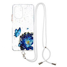 Coque Silicone Motif Fantaisie Souple Couleur Unie Etui Housse avec Laniere Strap Y01X pour Xiaomi Mi 11X 5G Bleu