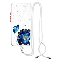 Coque Silicone Motif Fantaisie Souple Couleur Unie Etui Housse avec Laniere Strap Y01X pour Xiaomi Poco M2 Bleu