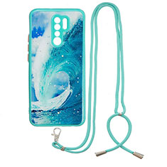 Coque Silicone Motif Fantaisie Souple Couleur Unie Etui Housse avec Laniere Strap Y01X pour Xiaomi Poco M2 Vert