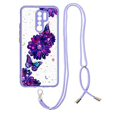 Coque Silicone Motif Fantaisie Souple Couleur Unie Etui Housse avec Laniere Strap Y01X pour Xiaomi Poco M2 Violet