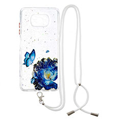 Coque Silicone Motif Fantaisie Souple Couleur Unie Etui Housse avec Laniere Strap Y01X pour Xiaomi Poco X3 Bleu