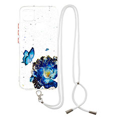 Coque Silicone Motif Fantaisie Souple Couleur Unie Etui Housse avec Laniere Strap Y01X pour Xiaomi Redmi 9 India Bleu