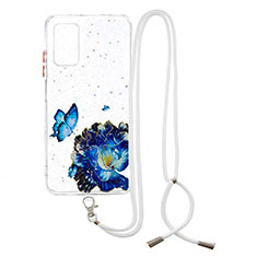 Coque Silicone Motif Fantaisie Souple Couleur Unie Etui Housse avec Laniere Strap Y01X pour Xiaomi Redmi 9 Power Bleu