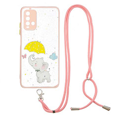 Coque Silicone Motif Fantaisie Souple Couleur Unie Etui Housse avec Laniere Strap Y01X pour Xiaomi Redmi 9 Power Jaune