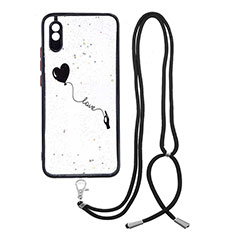 Coque Silicone Motif Fantaisie Souple Couleur Unie Etui Housse avec Laniere Strap Y01X pour Xiaomi Redmi 9A Noir