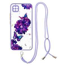 Coque Silicone Motif Fantaisie Souple Couleur Unie Etui Housse avec Laniere Strap Y01X pour Xiaomi Redmi 9C NFC Violet
