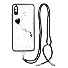 Coque Silicone Motif Fantaisie Souple Couleur Unie Etui Housse avec Laniere Strap Y01X pour Xiaomi Redmi 9i Noir