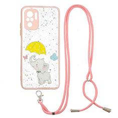 Coque Silicone Motif Fantaisie Souple Couleur Unie Etui Housse avec Laniere Strap Y01X pour Xiaomi Redmi Note 10 4G Jaune