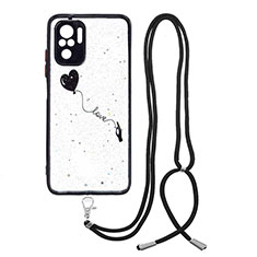 Coque Silicone Motif Fantaisie Souple Couleur Unie Etui Housse avec Laniere Strap Y01X pour Xiaomi Redmi Note 10 4G Noir