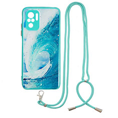 Coque Silicone Motif Fantaisie Souple Couleur Unie Etui Housse avec Laniere Strap Y01X pour Xiaomi Redmi Note 10 4G Vert