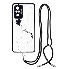 Coque Silicone Motif Fantaisie Souple Couleur Unie Etui Housse avec Laniere Strap Y01X pour Xiaomi Redmi Note 10 Pro 4G Noir