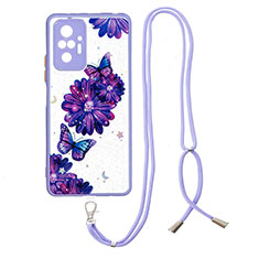 Coque Silicone Motif Fantaisie Souple Couleur Unie Etui Housse avec Laniere Strap Y01X pour Xiaomi Redmi Note 10 Pro 4G Violet