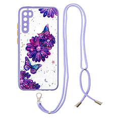 Coque Silicone Motif Fantaisie Souple Couleur Unie Etui Housse avec Laniere Strap Y01X pour Xiaomi Redmi Note 8 (2021) Violet