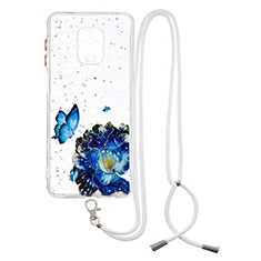 Coque Silicone Motif Fantaisie Souple Couleur Unie Etui Housse avec Laniere Strap Y01X pour Xiaomi Redmi Note 9S Bleu