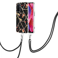 Coque Silicone Motif Fantaisie Souple Couleur Unie Etui Housse avec Laniere Strap Y02B pour Oppo A54 5G Noir