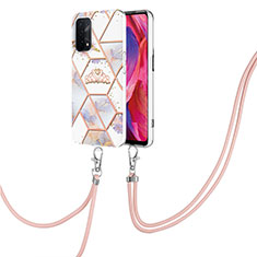 Coque Silicone Motif Fantaisie Souple Couleur Unie Etui Housse avec Laniere Strap Y02B pour Oppo A93 5G Gris