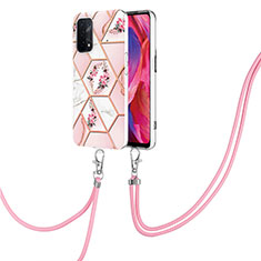 Coque Silicone Motif Fantaisie Souple Couleur Unie Etui Housse avec Laniere Strap Y02B pour Oppo A93 5G Rose