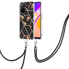 Coque Silicone Motif Fantaisie Souple Couleur Unie Etui Housse avec Laniere Strap Y02B pour Oppo A95 5G Noir