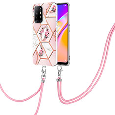 Coque Silicone Motif Fantaisie Souple Couleur Unie Etui Housse avec Laniere Strap Y02B pour Oppo A95 5G Rose