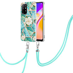 Coque Silicone Motif Fantaisie Souple Couleur Unie Etui Housse avec Laniere Strap Y02B pour Oppo F19 Pro+ Plus 5G Vert