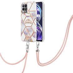 Coque Silicone Motif Fantaisie Souple Couleur Unie Etui Housse avec Laniere Strap Y02B pour Realme 8i Gris