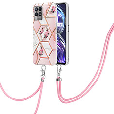 Coque Silicone Motif Fantaisie Souple Couleur Unie Etui Housse avec Laniere Strap Y02B pour Realme 8i Rose