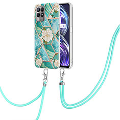 Coque Silicone Motif Fantaisie Souple Couleur Unie Etui Housse avec Laniere Strap Y02B pour Realme 8i Vert