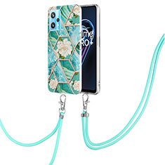 Coque Silicone Motif Fantaisie Souple Couleur Unie Etui Housse avec Laniere Strap Y02B pour Realme 9 4G Vert