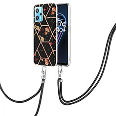 Coque Silicone Motif Fantaisie Souple Couleur Unie Etui Housse avec Laniere Strap Y02B pour Realme 9 Pro+ Plus 5G Noir