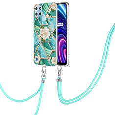 Coque Silicone Motif Fantaisie Souple Couleur Unie Etui Housse avec Laniere Strap Y02B pour Realme C25Y India Vert